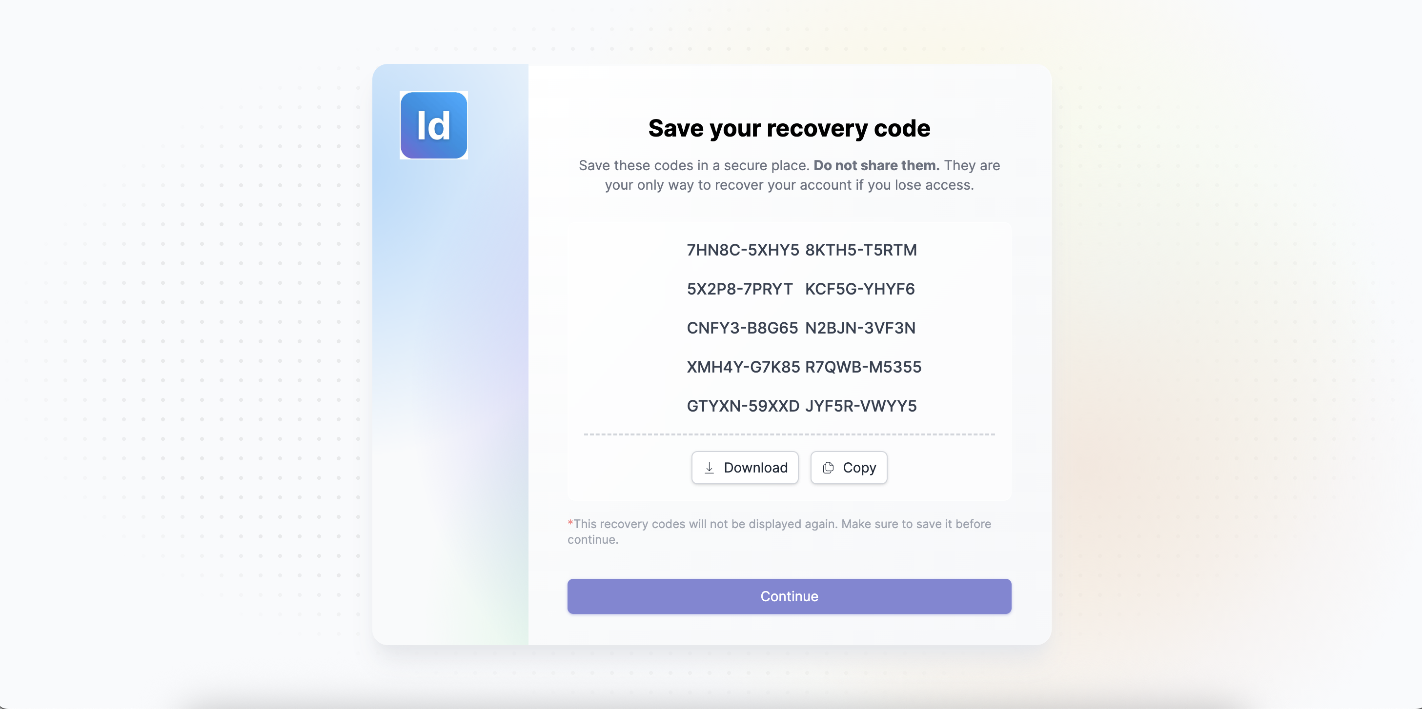 Halaman Recovery Code